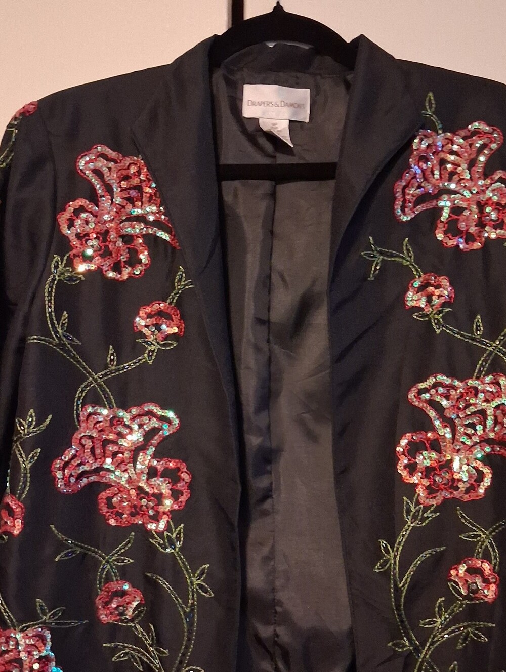 Vintage Drapers & Damons Black Embroidered Sequin Floral Evening Jacket